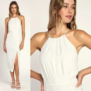 Like new! Lulu's Dreamy Date Night White Sleeveless Midi Dress, Size Small